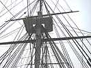 Rigging of the original ship. Web of ropes. 